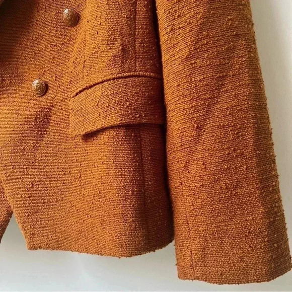 L'agence Kenzie Double-Breasted Tweed Blazer - Dark Caramel - Size 10 - Picture 9 of 14